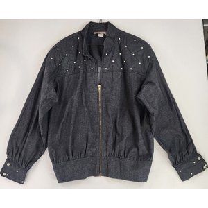 Starfire Jacket Womens 12 Gray Denim Quilted Pearl Accent Retro Vintage USA